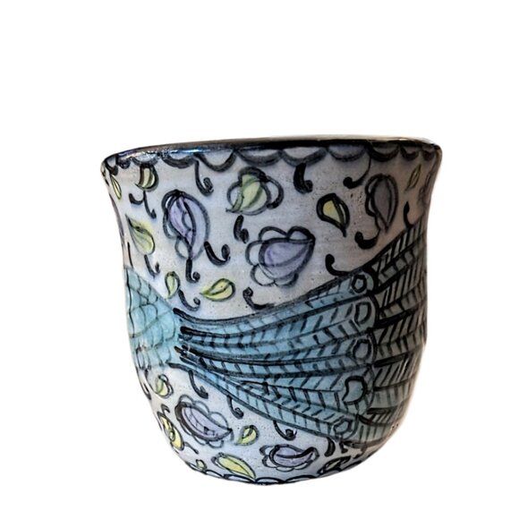 Hand Painted Studio Art Pottery Peacock 9oz Mug Cup - Picture 5 of 10